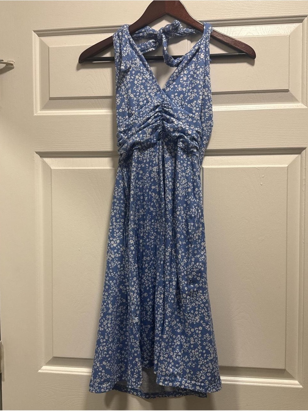 Blue Floral Midi Dress with Halter